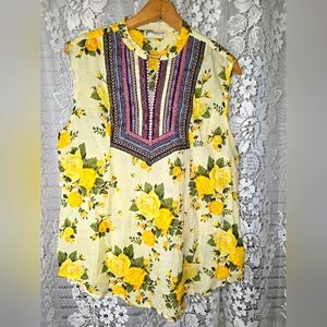 Magazine Womens Floral Embroided Blouse, Large Summer Shirt, Tank Top